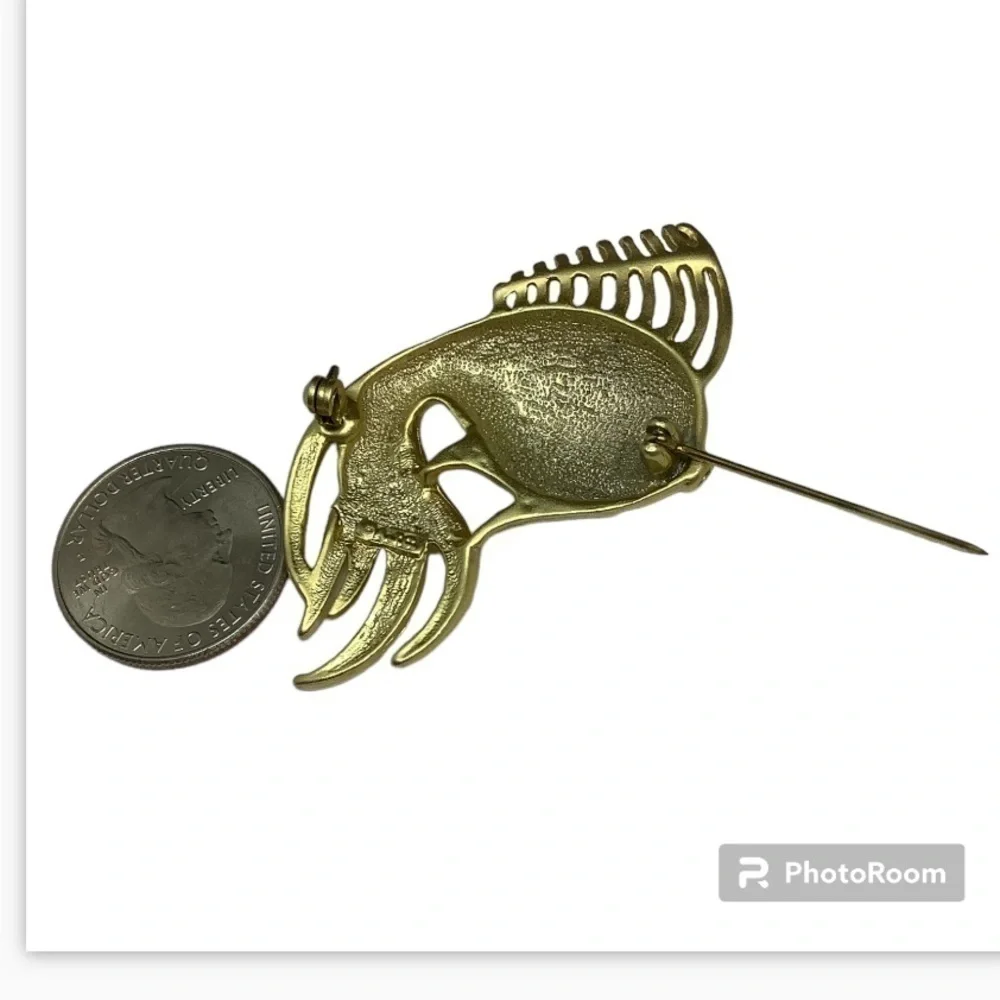 AJC Large Gold Tone designer brooch